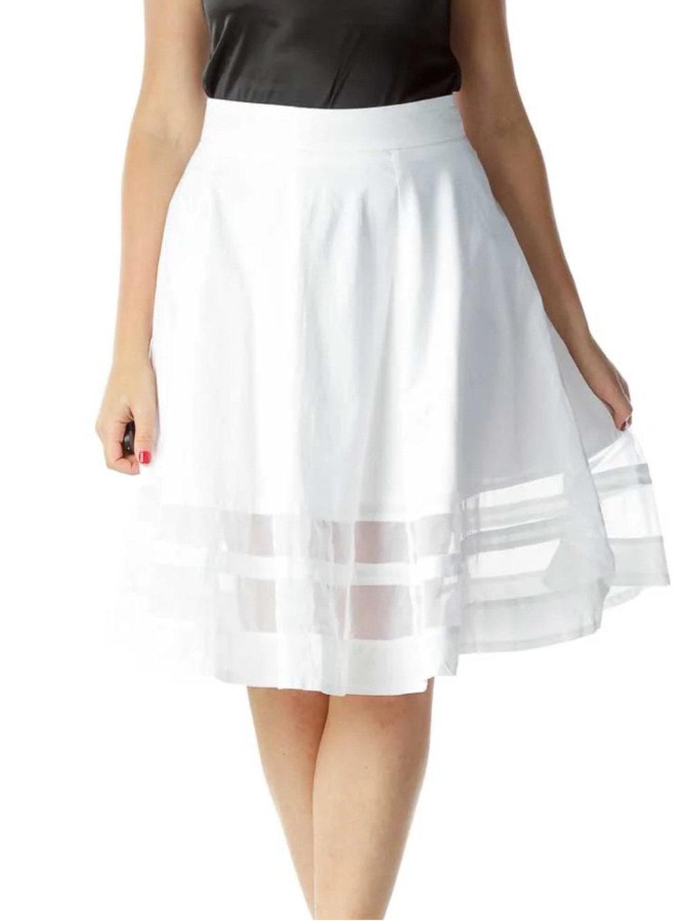 Amanda + Chelsea White A-Line Flare‎ Skirt Sheer Panel Hem Size 0